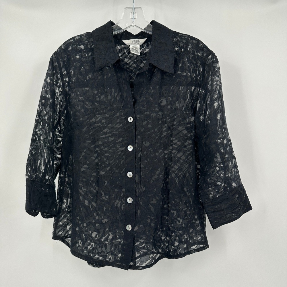 Womens Vintage Dark Academia Black Lace Top Size MP Minimalist Animal Print